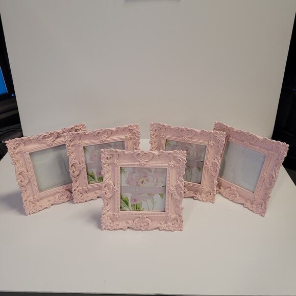 Laura Ashley Pink Ornate Picture Frame Set 4x4 Rocco Style Resin Baby Wedding - Picture 2 of 9